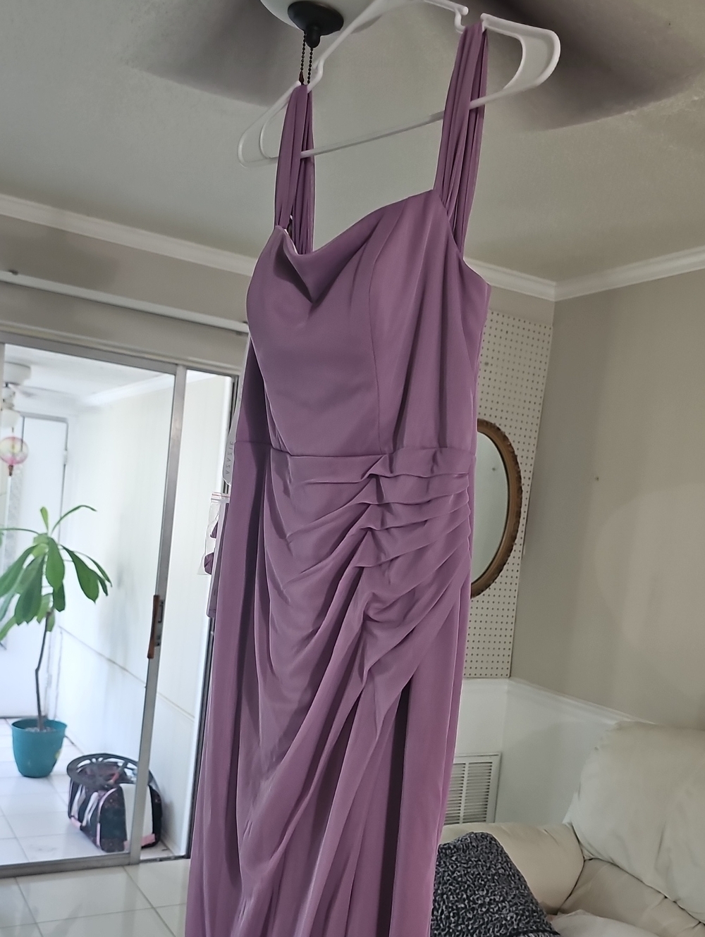 Azazie Lavender Ruched Cowl Evening Gown